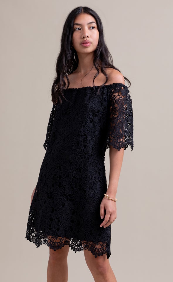 Crochet Lace Off Shoulder Dress Black