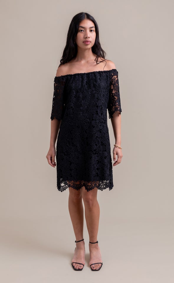 Crochet Lace Off Shoulder Dress Black