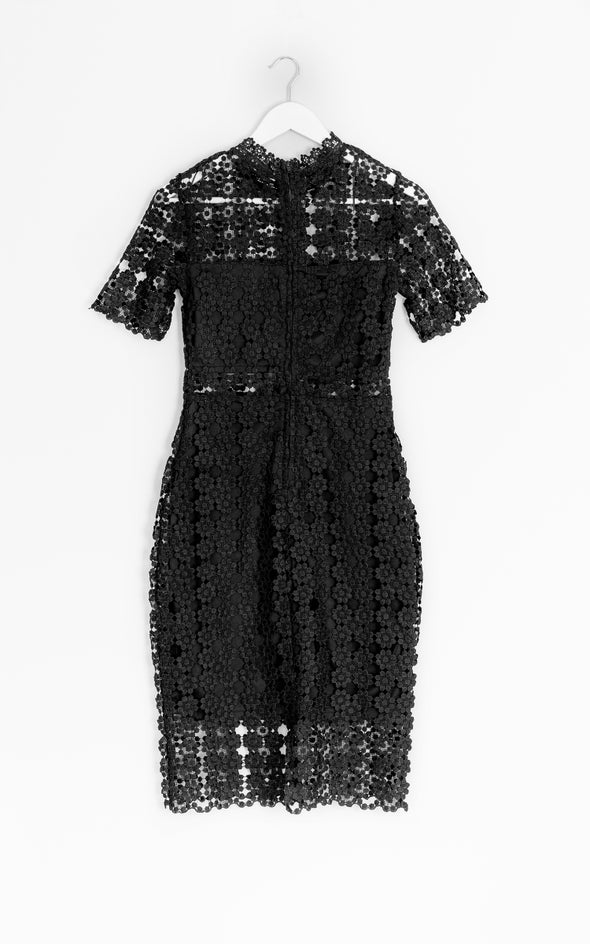 Crochet Lace T-Shirt Pencil Dress Black