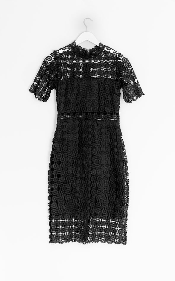Crochet Lace T-Shirt Pencil Dress Black