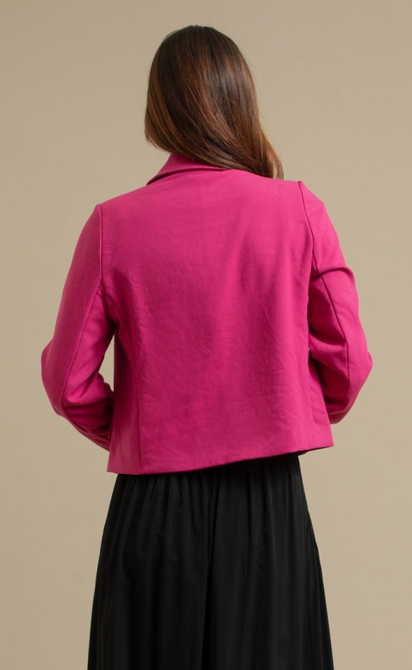 Cropped 2 Button Blazer Fuchsia