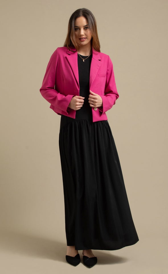 Cropped 2 Button Blazer Fuchsia