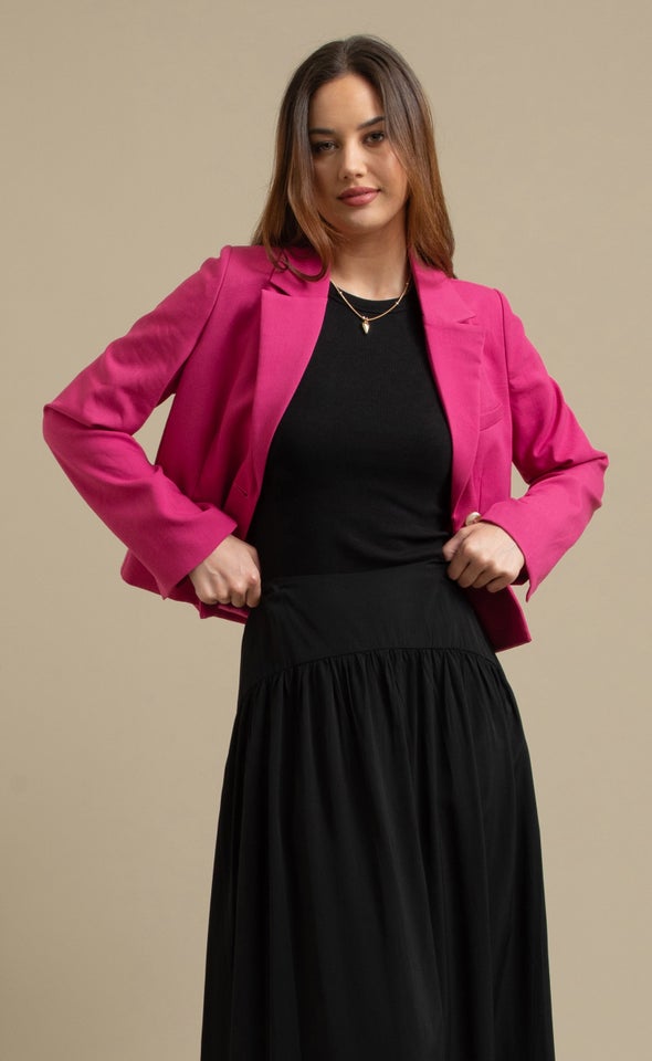 Cropped 2 Button Blazer Fuchsia