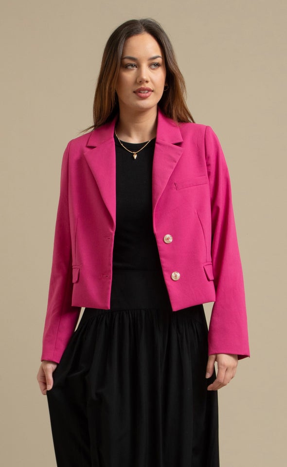 Cropped 2 Button Blazer Fuchsia