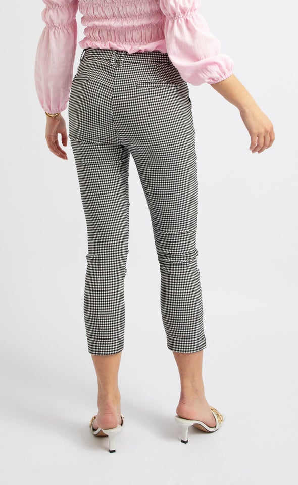 Cropped Gingham Tailored Pant Blk/white