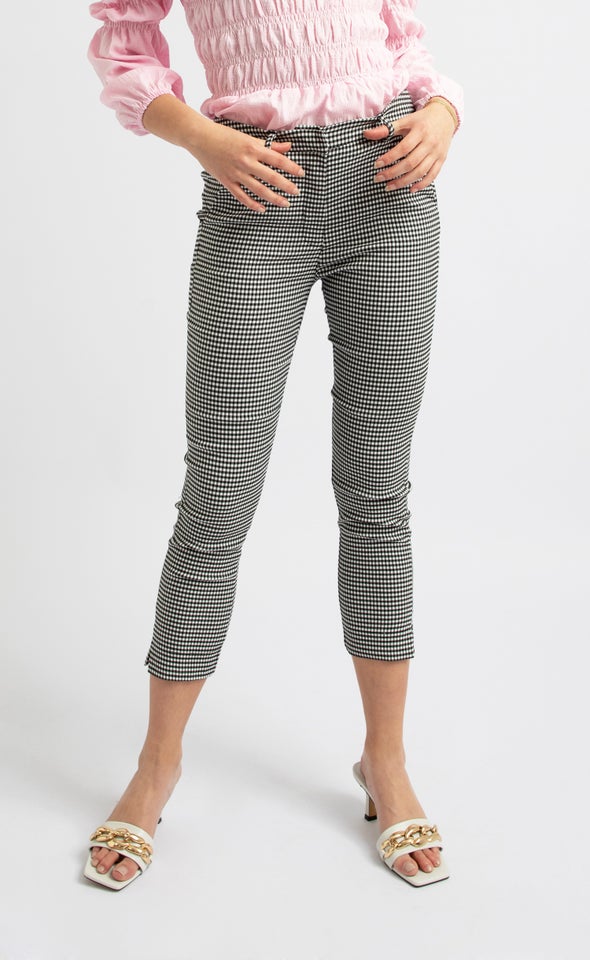 Cropped Gingham Tailored Pant Blk/white
