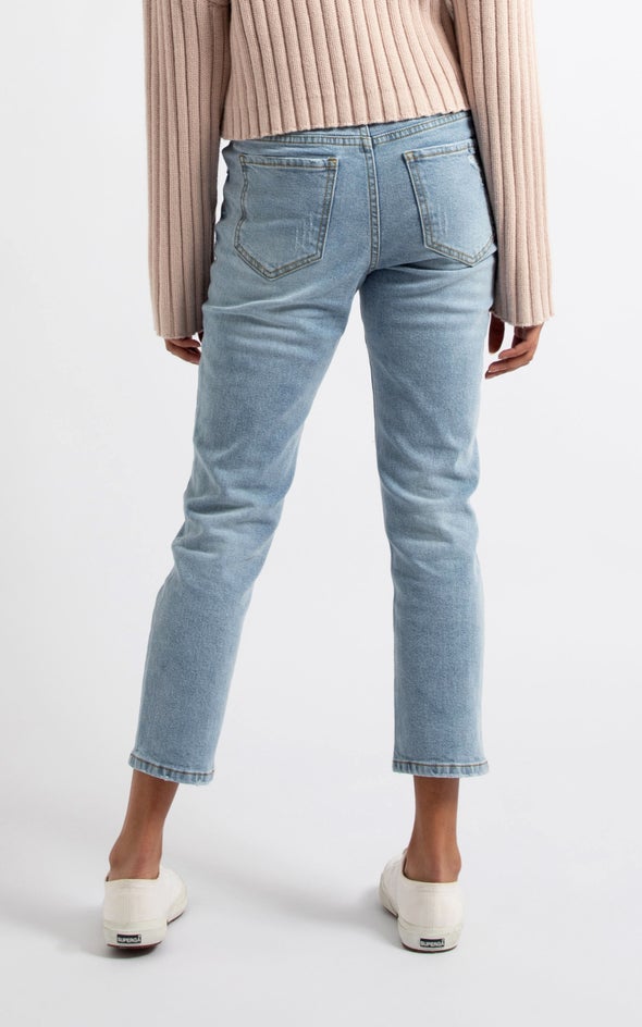Cropped Length Straight Jeans Blue
