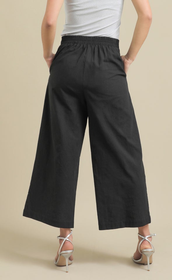 Cropped Linen Look Pants Black
