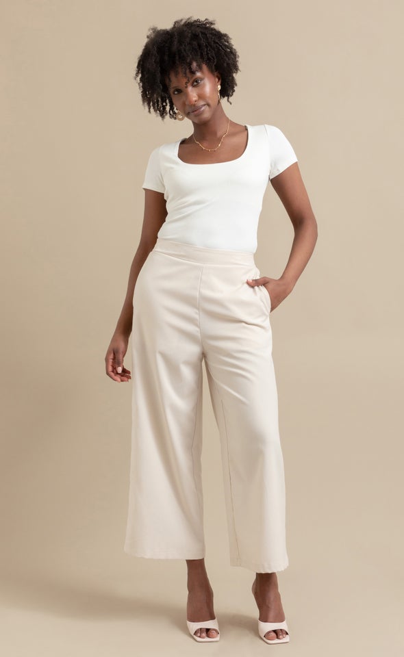 Cropped Linen Look Pants Natural