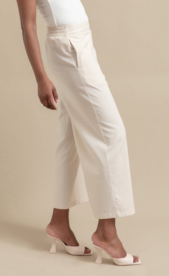 Cropped Linen Look Pants Natural