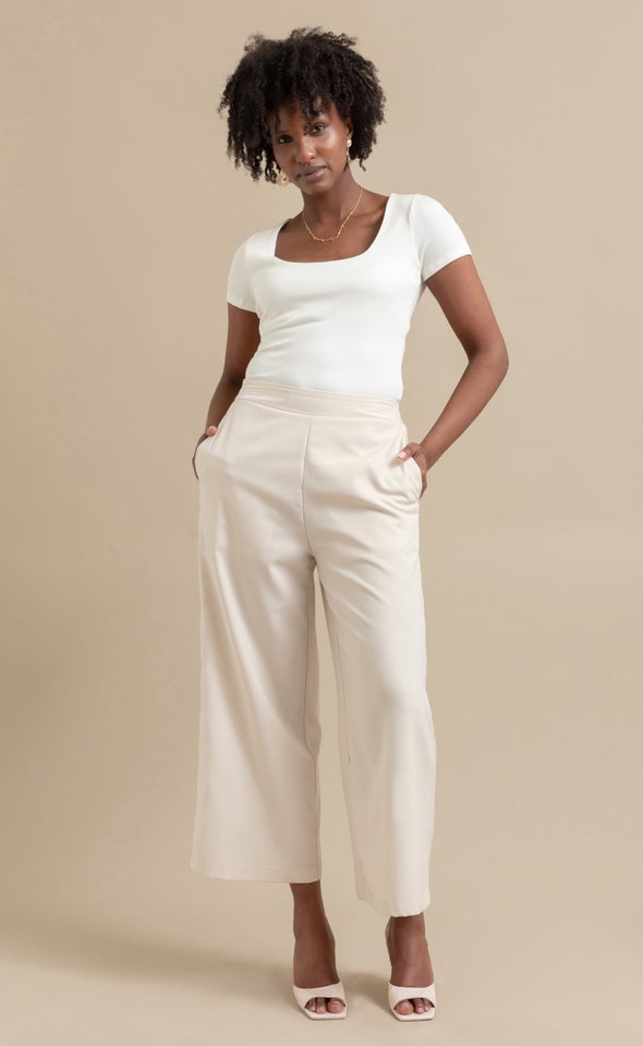 Cropped Linen Look Pants Natural