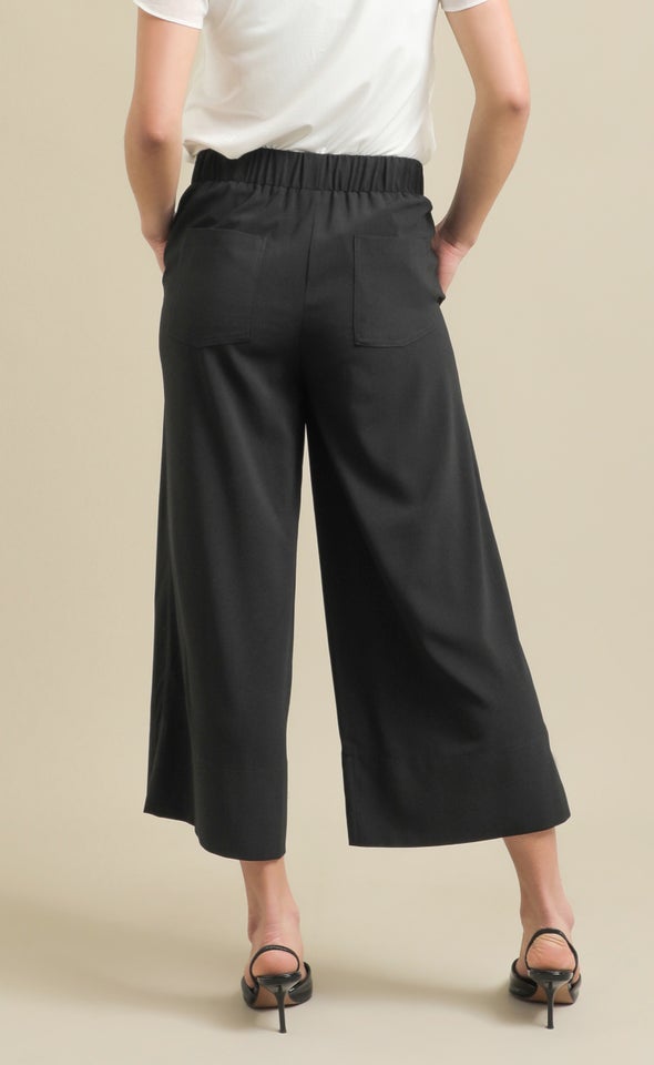 Cropped Wide Leg Drawcord Pants Black