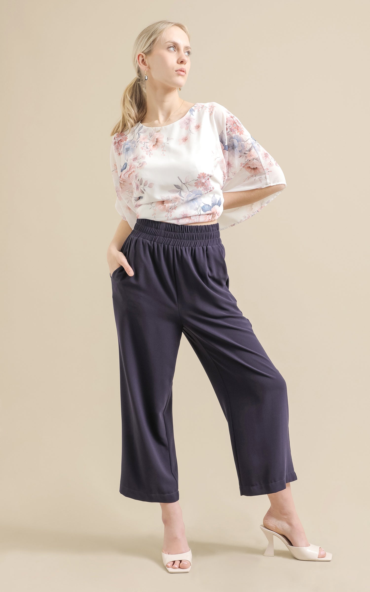 Shop our Cropped Wide Leg Pant in Navy | Pagani