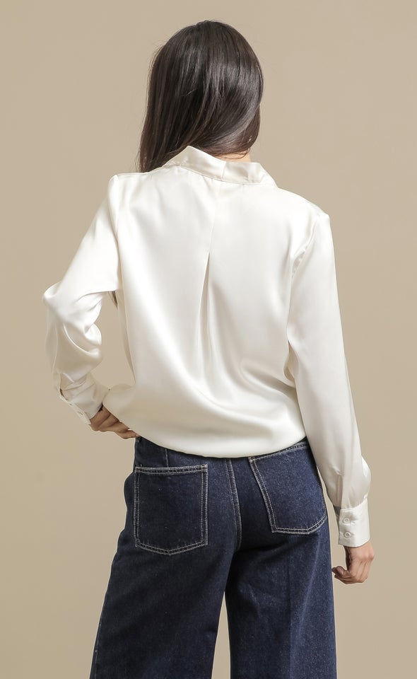 Crossover Satin Shirt Black