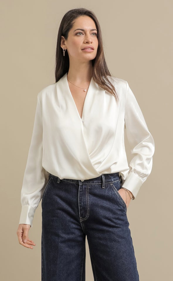 Crossover Satin Shirt Black