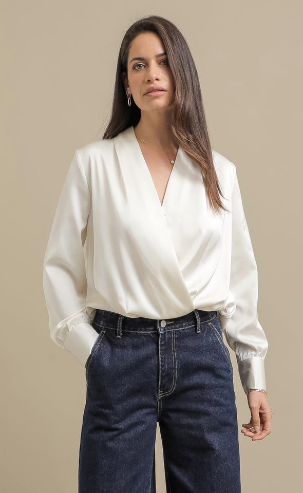 Crossover Satin Shirt Black