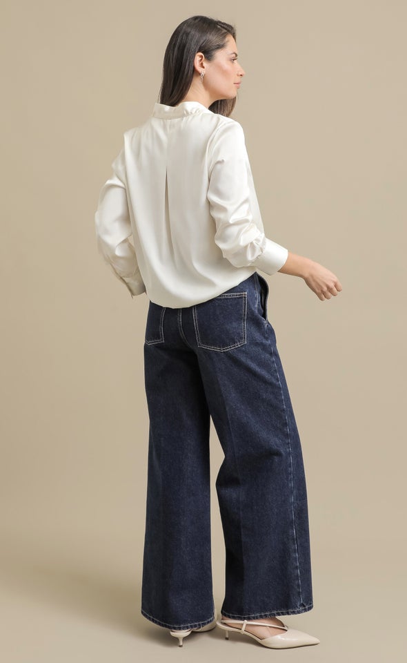 Crossover Satin Shirt Cream