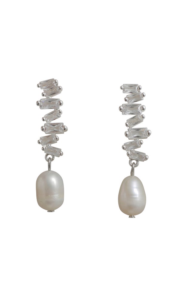 Crystal Pearl Drop Earrings Silver