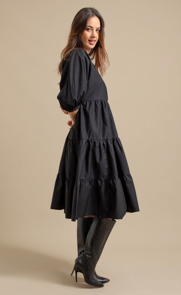 Cttn Poplin Crossover Midi Dress Black