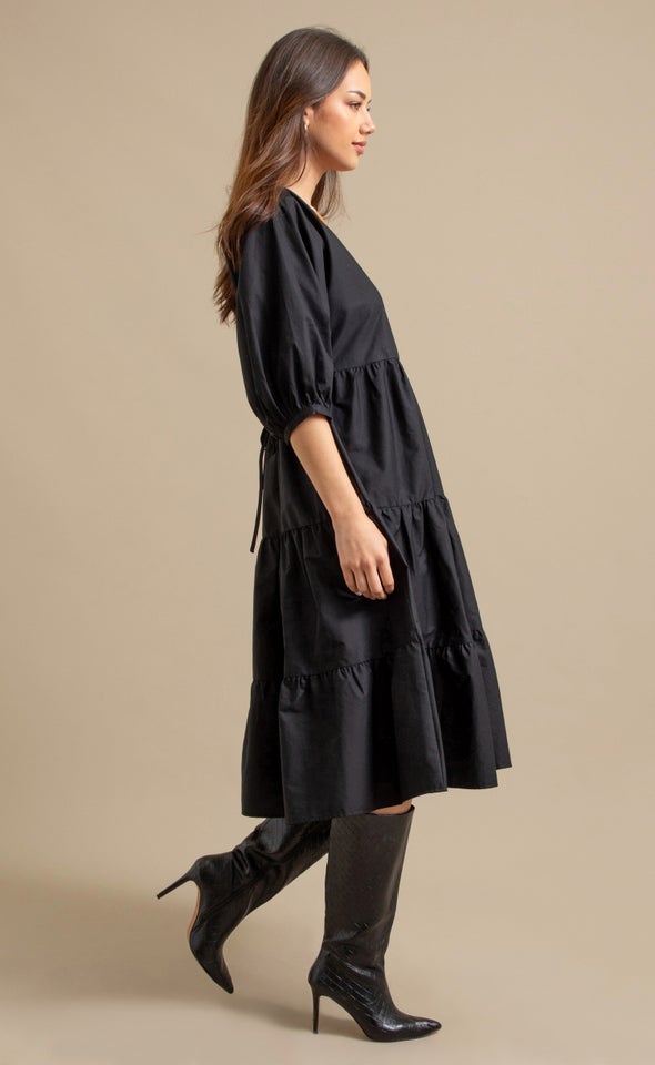 Cttn Poplin Crossover Midi Dress Black