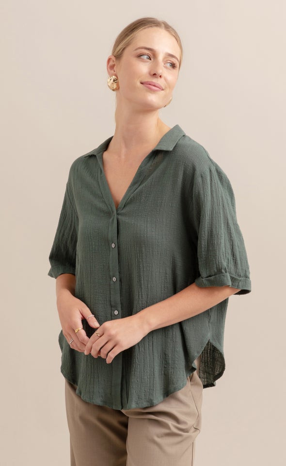 Cuffed Sleeve Shirt Olive