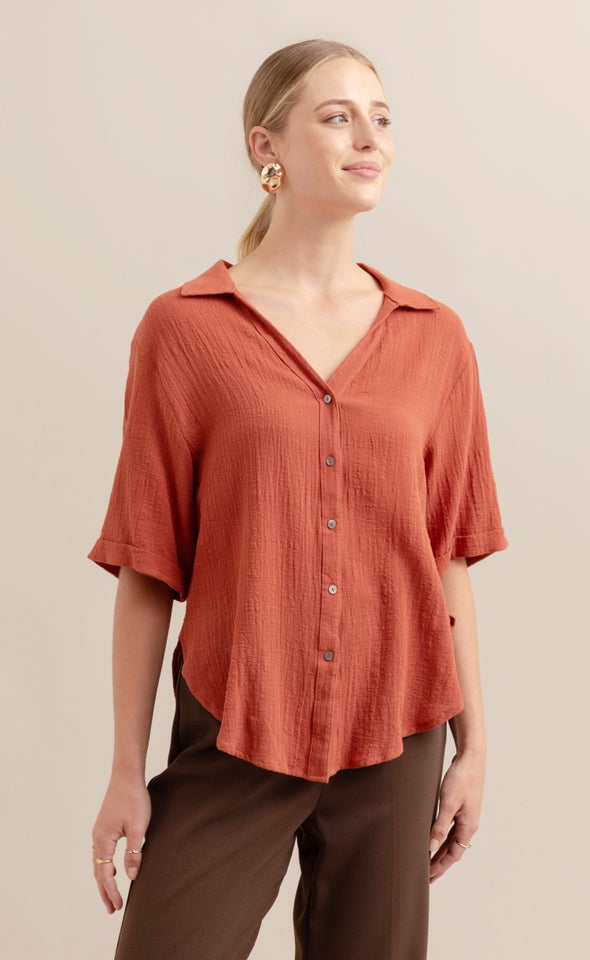 Cuffed Sleeve Shirt Rust