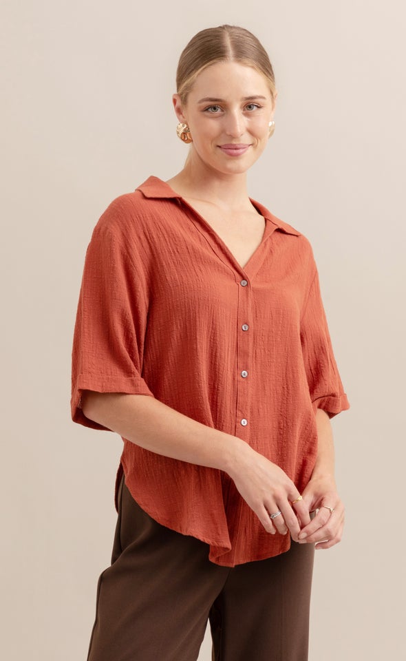 Cuffed Sleeve Shirt Rust