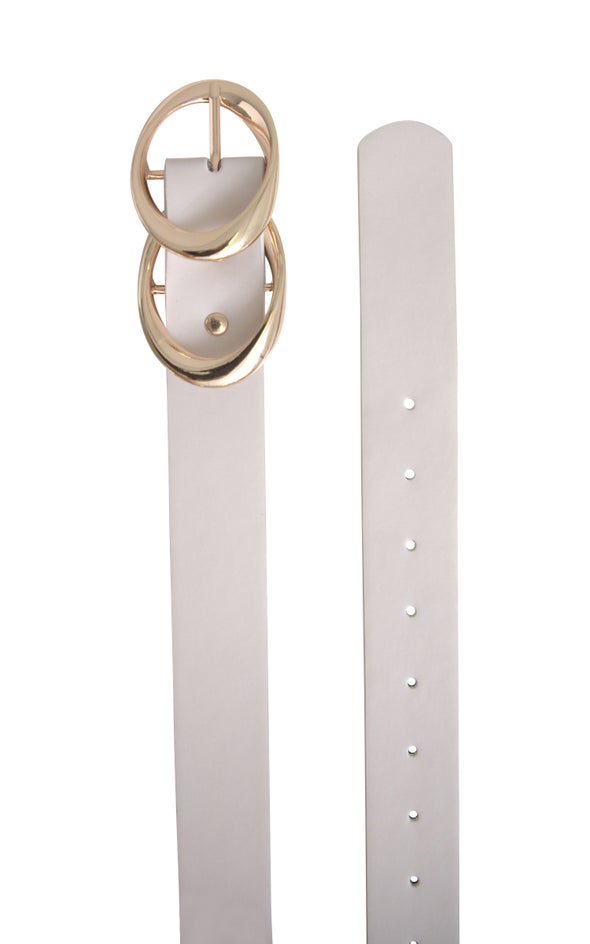 Curved Double Buckle Belt Gold/cream