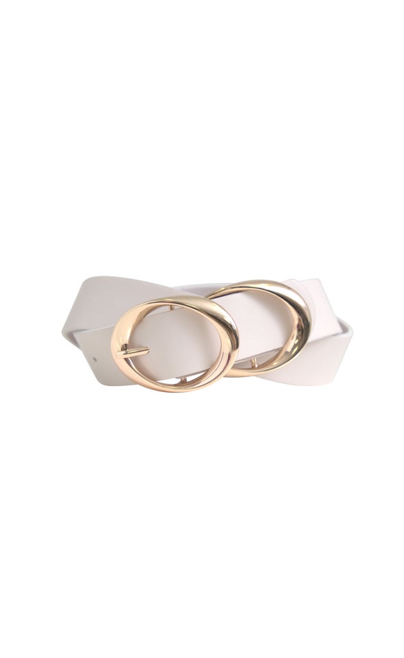 Curved Double Buckle Belt Gold/cream
