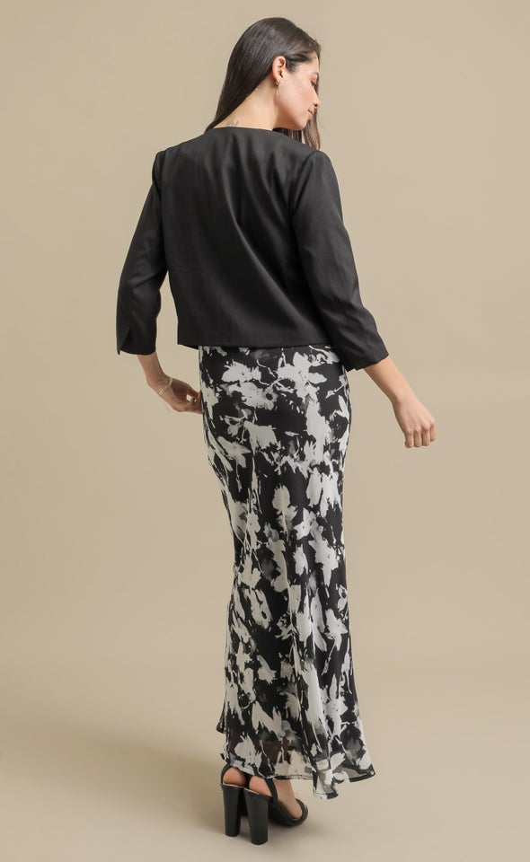 Curved Front Open Blazer Black