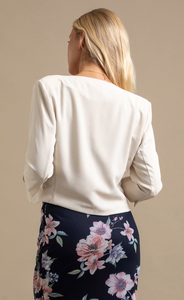 Curved Front Open Blazer Natural