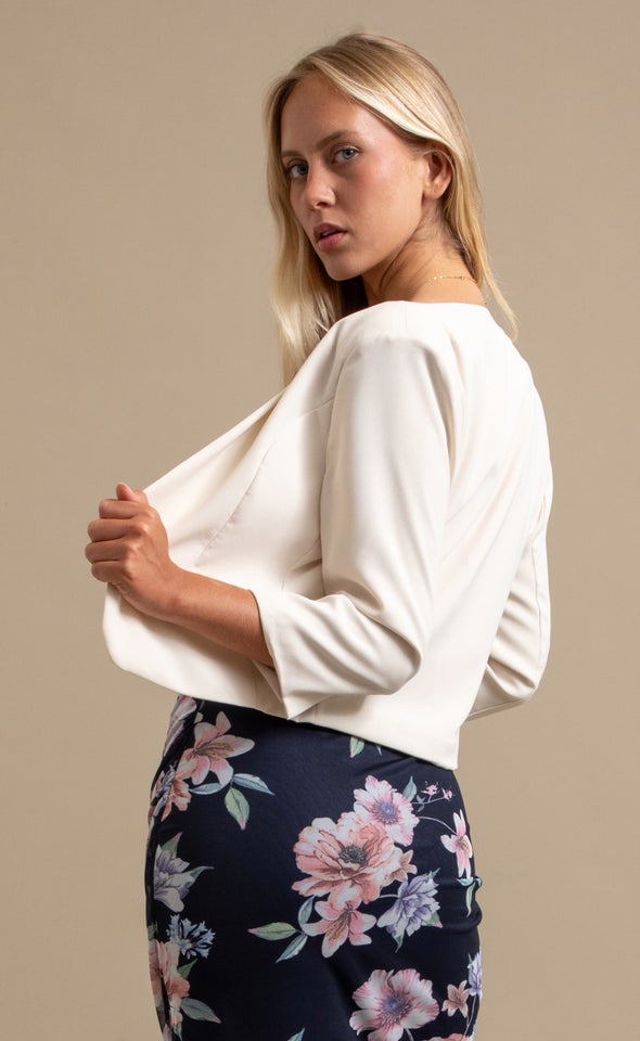 Curved Front Open Blazer Natural