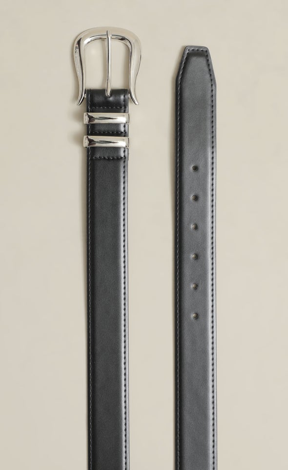 Curved Tip Jean Belt Silver/black