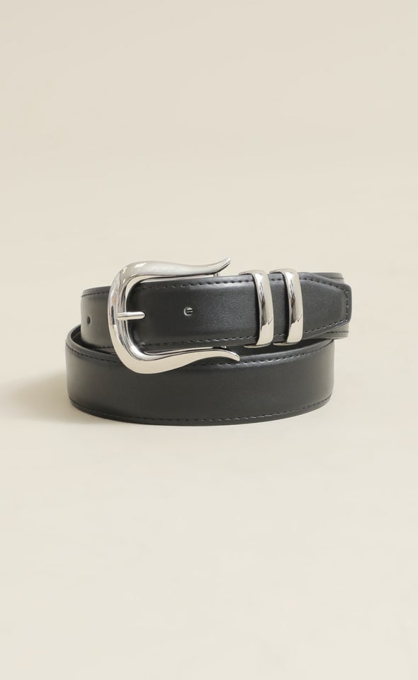 Curved Tip Jean Belt Silver/black