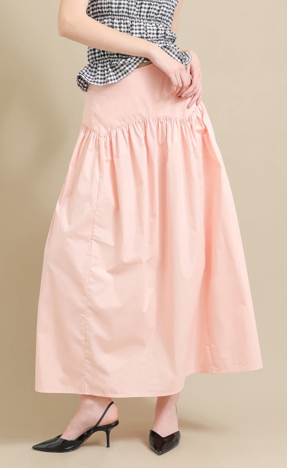 Curved Yoke Drop Waist Skirt Blush