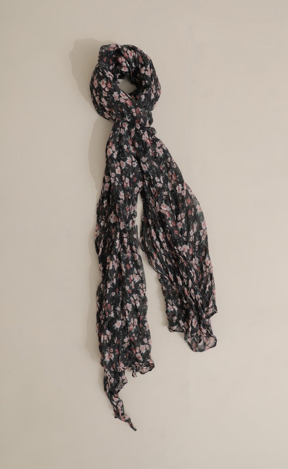 Dainty Floral Print Scarf Black