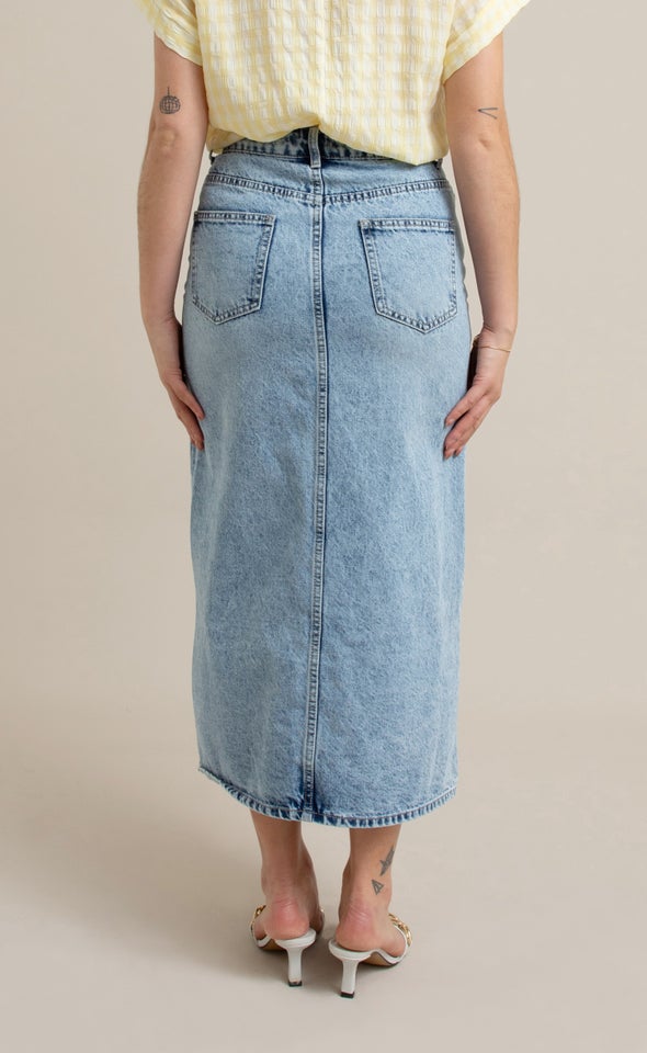 Denim Midi With Front Split Blue