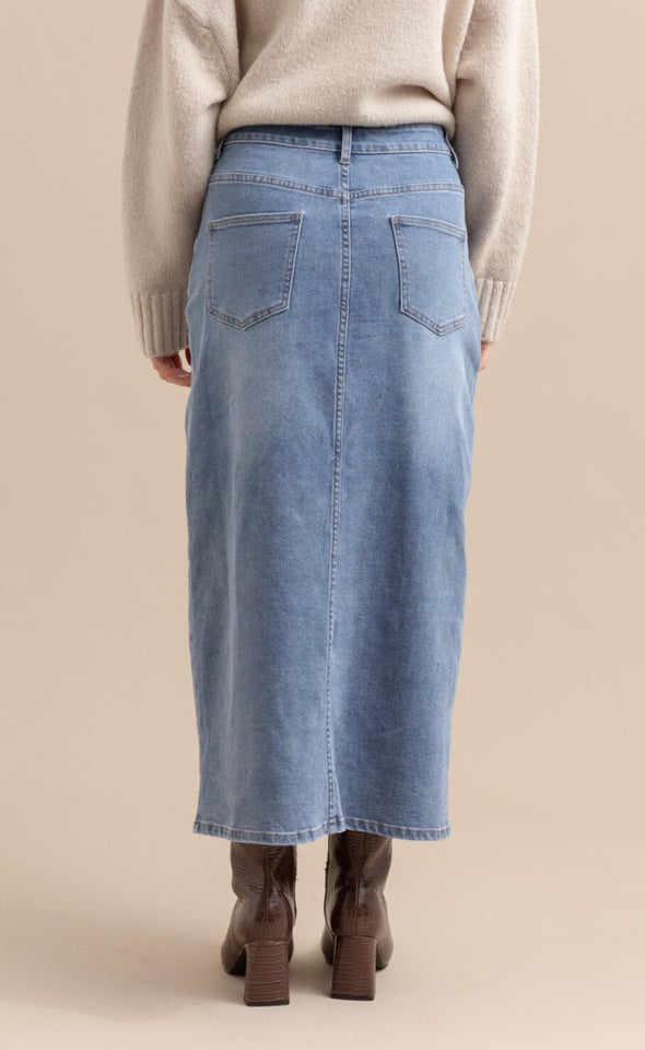 Denim Midi with Front Split Blue