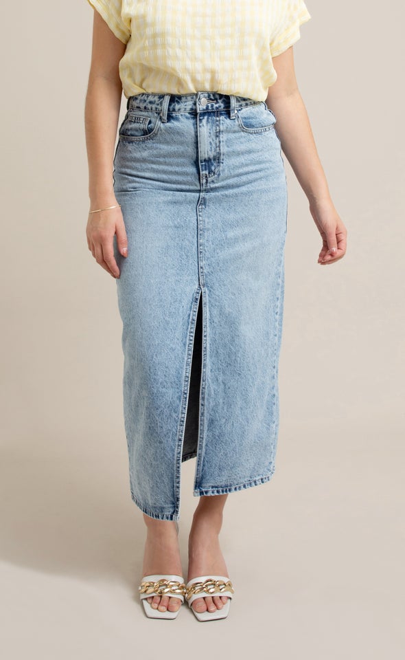 Denim Midi With Front Split Blue