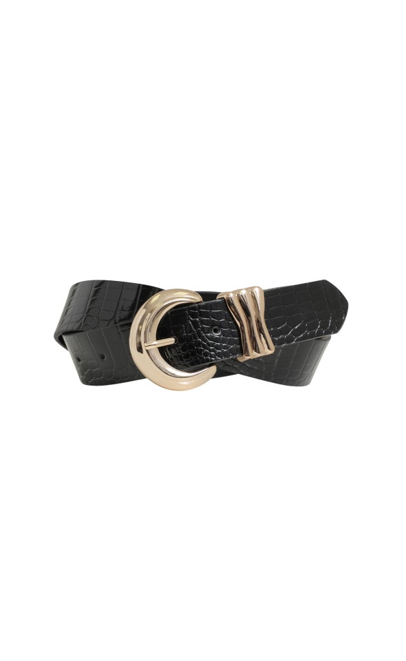Detailed Buckle Jean Belt Gold/black
