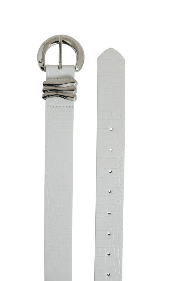 Detailed Buckle Jean Belt Silver/white