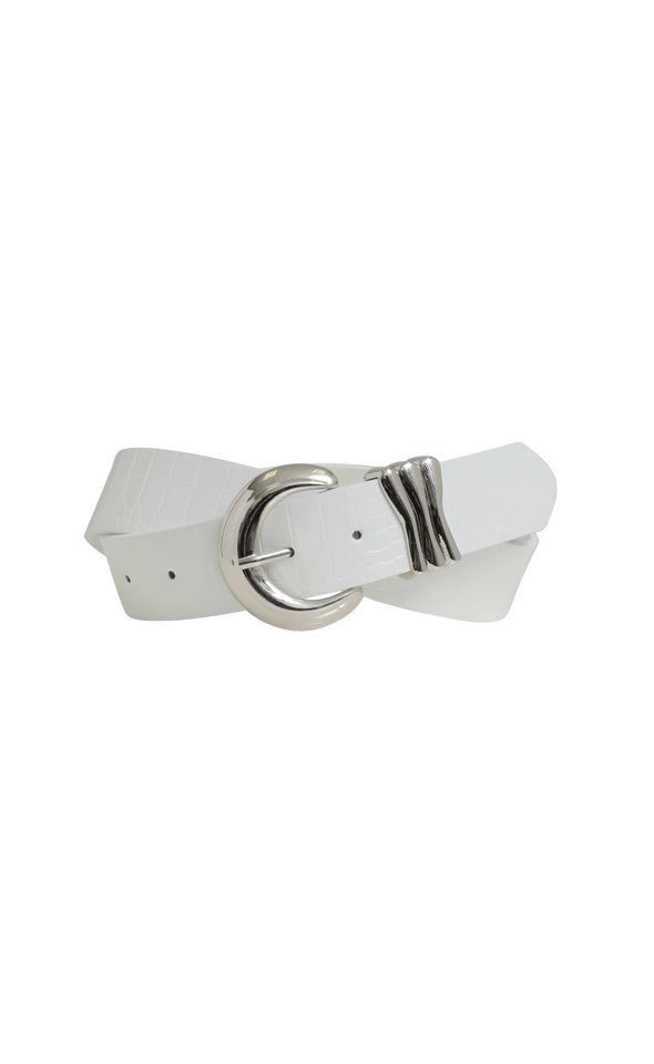 Detailed Buckle Jean Belt Silver/white