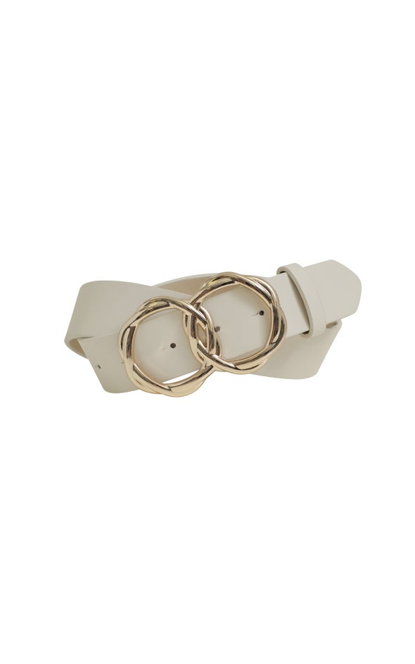 Detailed Double Ring Buckle Belt Gold/cream