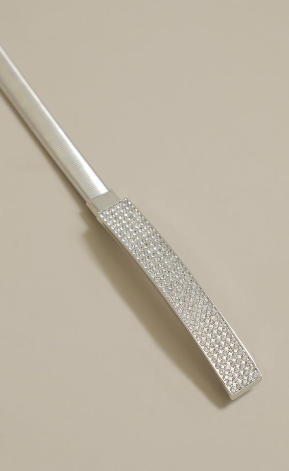 Diamante Face Stretch Belt Silver