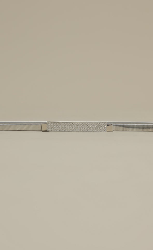 Diamante Face Stretch Belt Silver