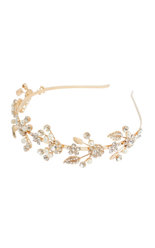Diamante Pearl Headband Gold/cream