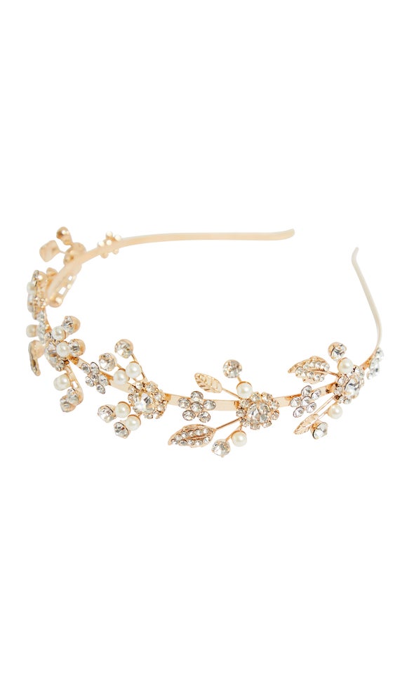 Diamante Pearl Headband Gold/cream