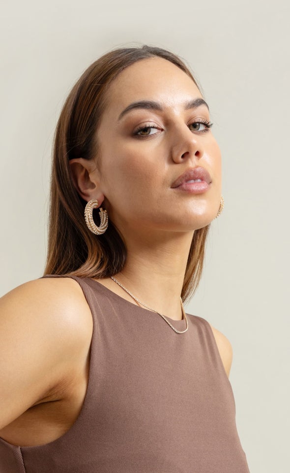 Diamante Stud Hoops Gold