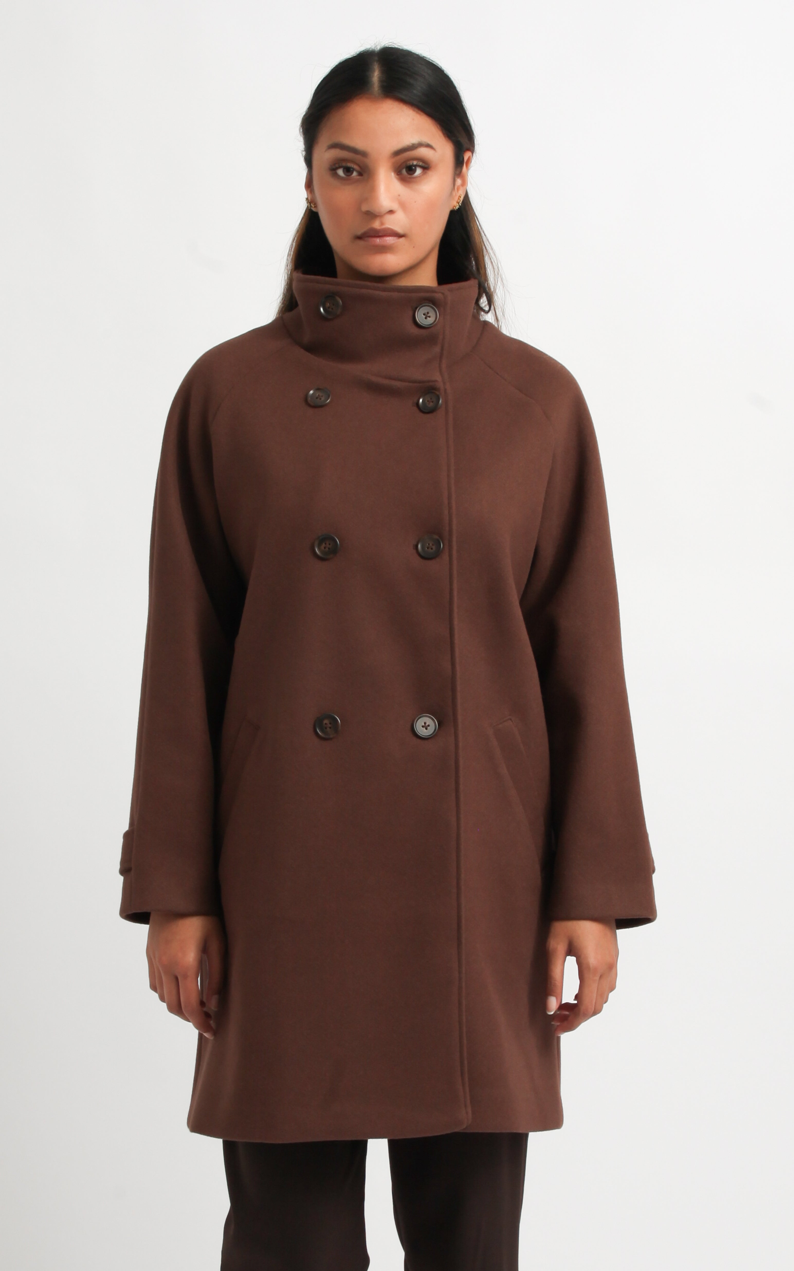 Shop our Double Breasted Mid Length Coat in Cocoa | Pagani