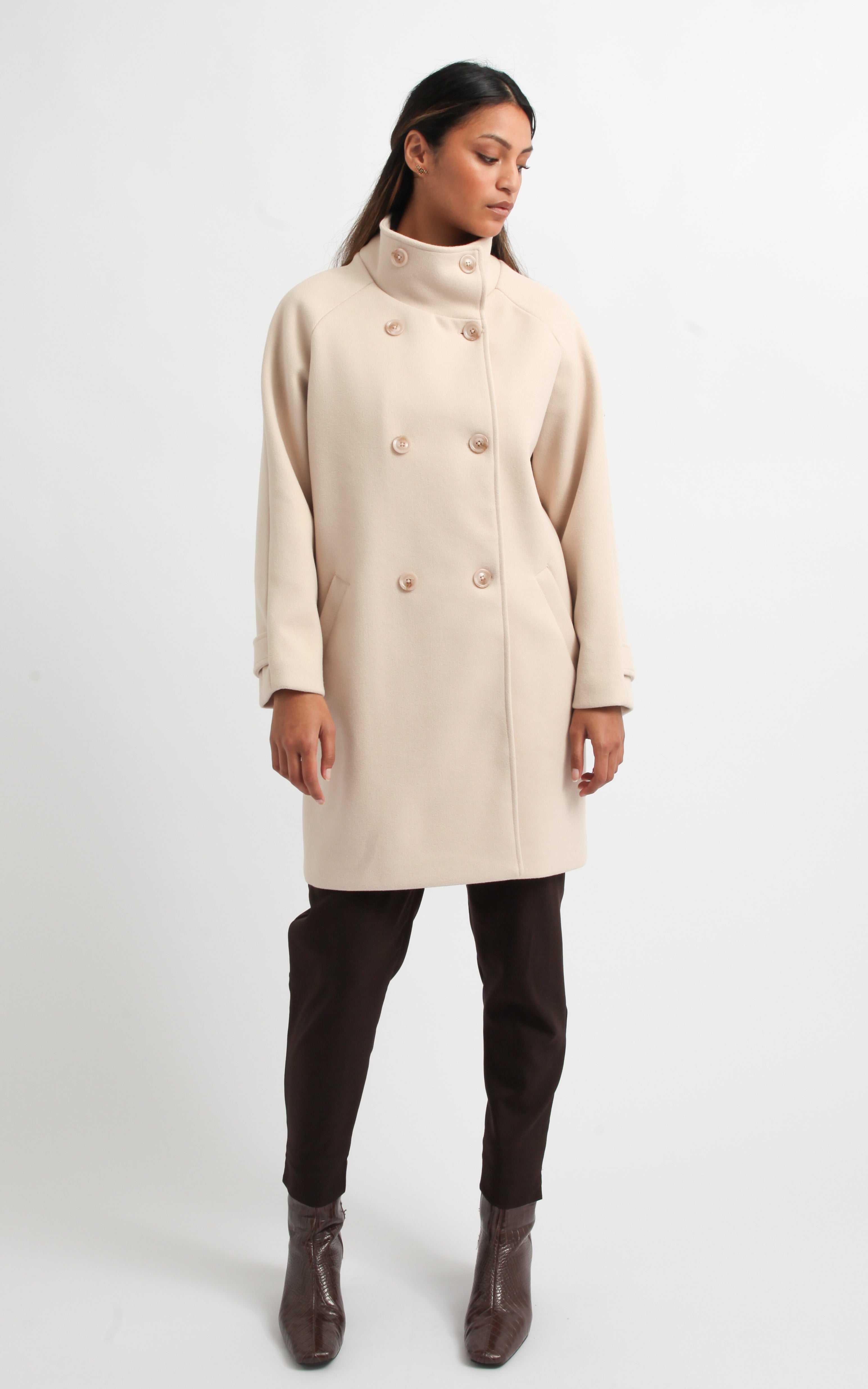 Shop our Double Breasted Mid Length Coat in Natural | Pagani